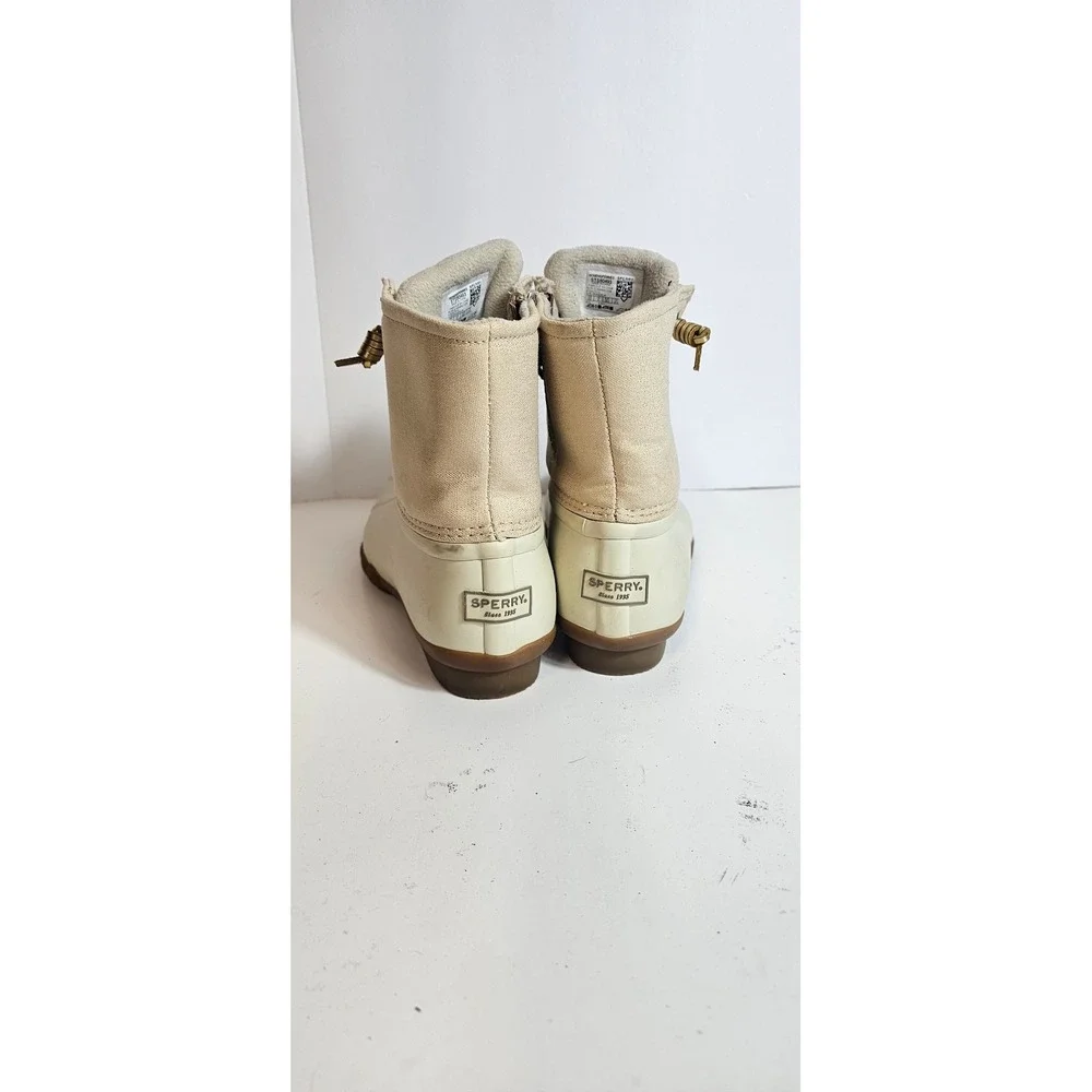 Sperry Saltwater Duck Boots Womens 8.5 Cream Tan Canvas Waterproof STS80493
